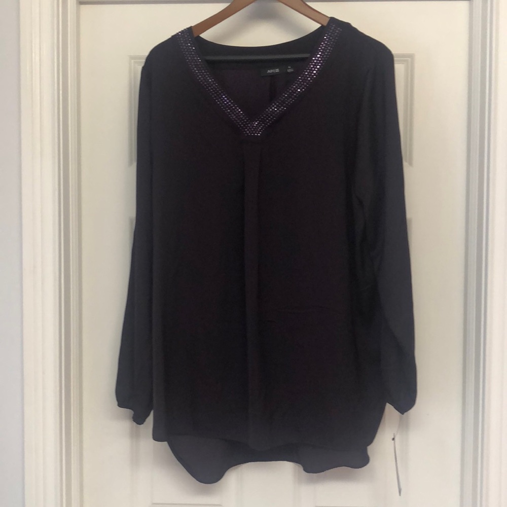 Plum Semi-sheer Tunic with Embellished V-neck